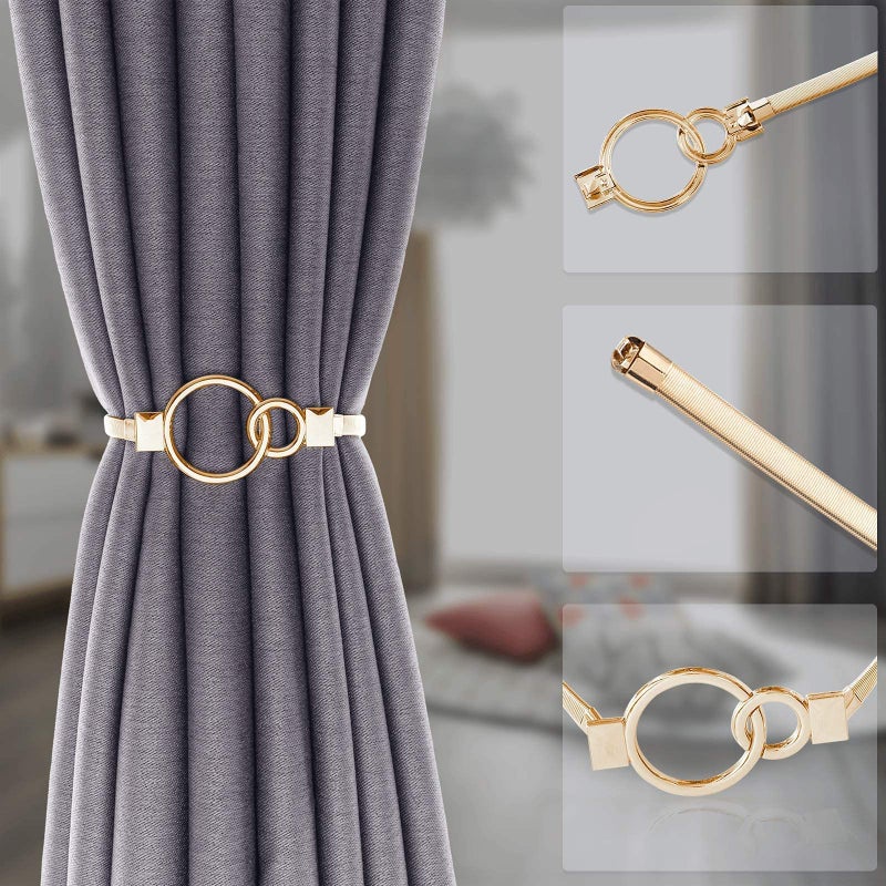 LLPMutu 4Pack Aluminum Alloy Spring Design Curtain Ties - Gold Ring Holdbacks - Image 4
